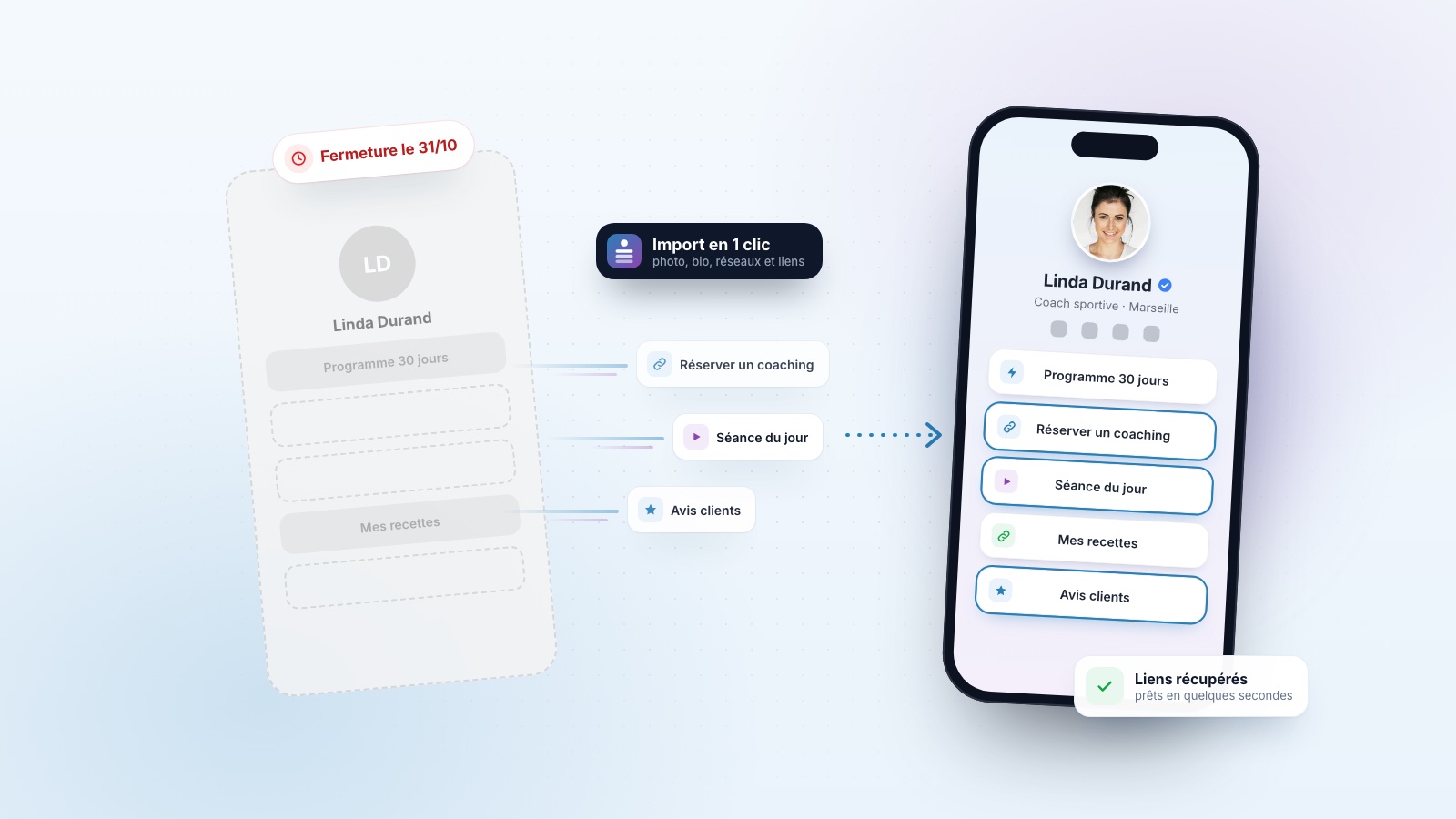Page Tap Bio migrée vers une page Allinks sur un écran de téléphone