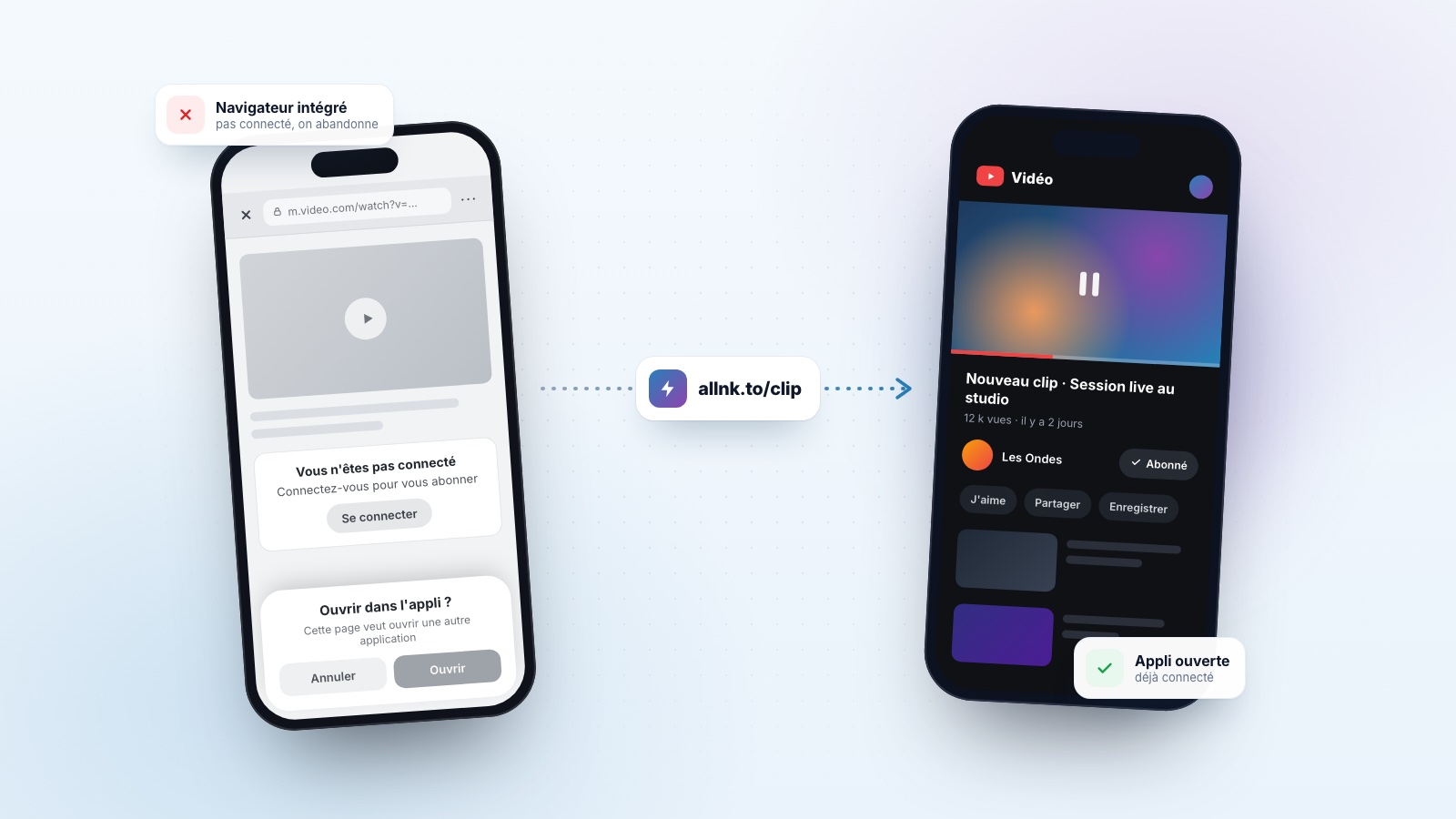 Smartphone affichant un lien YouTube qui s'ouvre directement dans l'application depuis une story Instagram